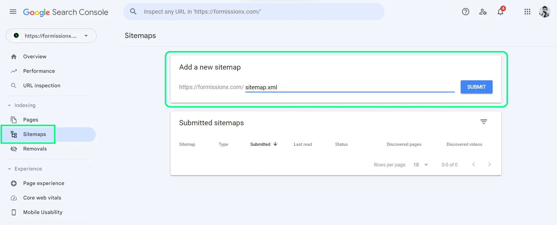 Submitting sitemap to Google Search Console