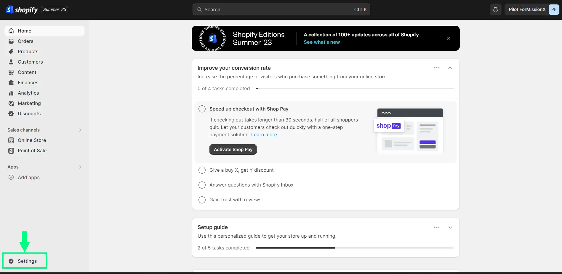 Shopify Admin - Settings